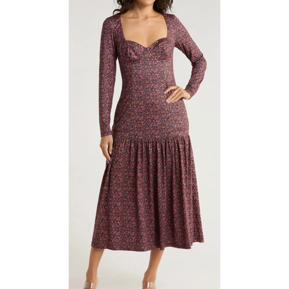 Anthropologie Hutch Floral Print Midi Dress Long Sleeve Small